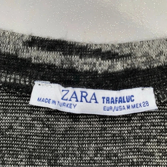 Zara Top Shirt Woman Medium  Zebra Print Boxy Black‎ Gray 3/4 Sleeve Soft Light - Picture 7 of 9
